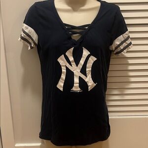 Woman's Authentic Yankee Navy V-Neck Top